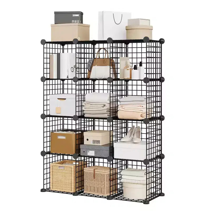 12-Cube Metal Storage Shelf, Wire Cube Storage Organizer, for Closet Study Bedroom Office