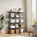 Scaffale portaoggetti in metallo a 12 cubi, organizer modulare a cubi in filo metallico, per armadio studio camera da letto ufficio