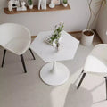 MAYEERTY 31.5 Modern Hexagonal Coffee Table with White Printed Marble Top and Metal Base for Dining Room Living Room White