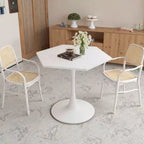 MAYEERTY Tavolino da caffè esagonale moderno da 31,5 pollici con piano in marmo stampato bianco e base in metallo per sala da pranzo soggiorno, bianco