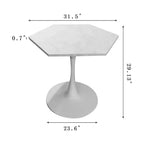 MAYEERTY Tavolino da caffè esagonale moderno da 31,5 pollici con piano in marmo stampato bianco e base in metallo per sala da pranzo soggiorno, bianco