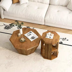 MAYEERTY 31.5 Octagonal Natural Rubber Wood Set of Two Coffee Table for Living Room Bedroom Beige