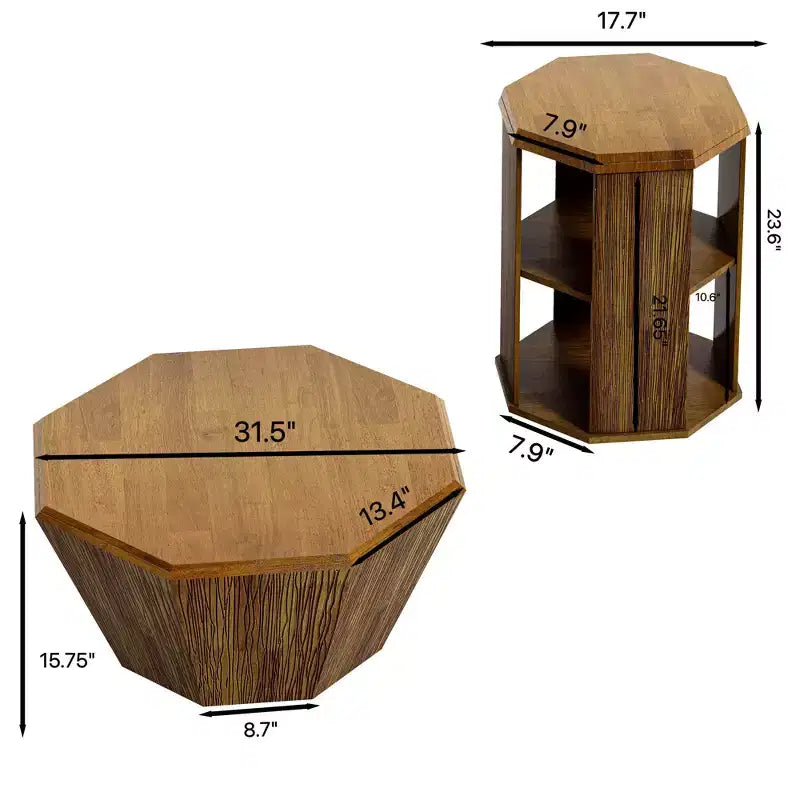 MAYEERTY 31.5 Octagonal Natural Rubber Wood Set of Two Coffee Table for Living Room Bedroom Beige