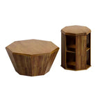 MAYEERTY 31.5 Octagonal Natural Rubber Wood Set of Two Coffee Table for Living Room Bedroom Beige