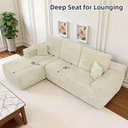 MooxvMoo 105Divano Sezionale Modulare con Cuscini Decorativi e Seduta Profonda, Comodo Divano Angolare a L in Peluche con Chaise Longue per Soggiorno, Nessun Montaggio Richiesto, Beige