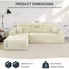 MooxvMoo 105Divano Sezionale Modulare con Cuscini Decorativi e Seduta Profonda, Comodo Divano Angolare a L in Peluche con Chaise Longue per Soggiorno, Nessun Montaggio Richiesto, Beige