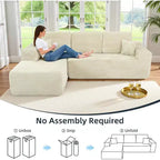 MooxvMoo 105Divano Sezionale Modulare con Cuscini Decorativi e Seduta Profonda, Comodo Divano Angolare a L in Peluche con Chaise Longue per Soggiorno, Nessun Montaggio Richiesto, Beige