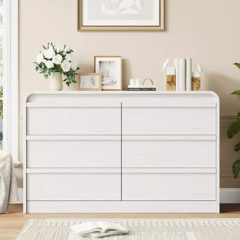 Arched 6-Drawer Dresser,47 Wide Wooden Chest with Curved Profile for Modern Bedroom, Living Room, Entryway, Nursery Storage