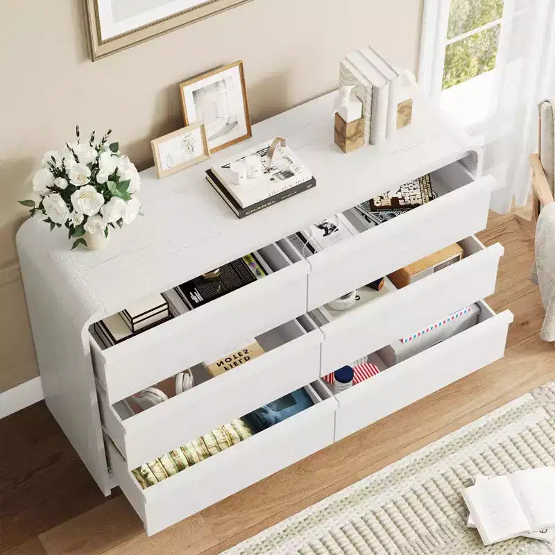 Arched 6-Drawer Dresser,47 Wide Wooden Chest with Curved Profile for Modern Bedroom, Living Room, Entryway, Nursery Storage