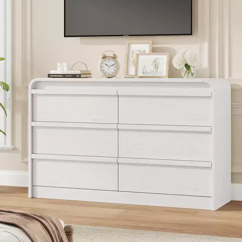Arched 6-Drawer Dresser,47 Wide Wooden Chest with Curved Profile for Modern Bedroom, Living Room, Entryway, Nursery Storage