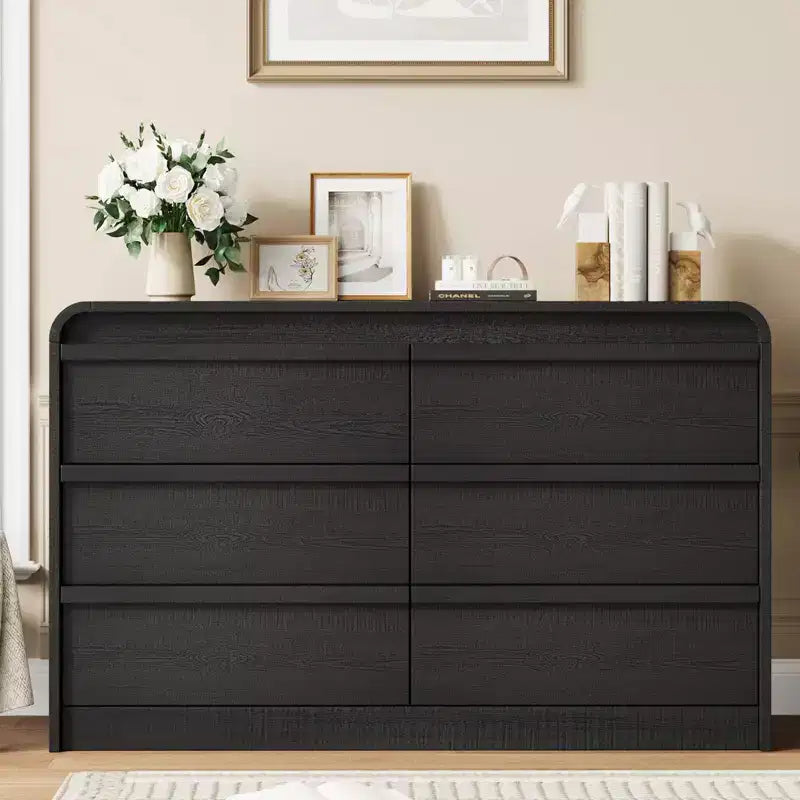 Arched 6-Drawer Dresser,47 Wide Wooden Chest with Curved Profile for Modern Bedroom, Living Room, Entryway, Nursery Storage