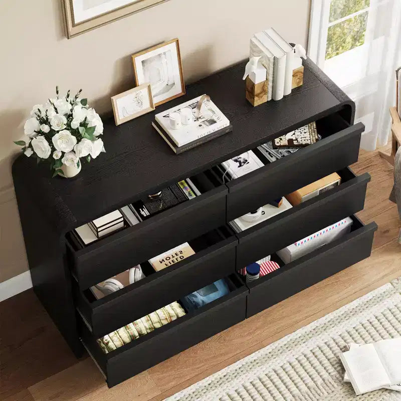 Arched 6-Drawer Dresser,47 Wide Wooden Chest with Curved Profile for Modern Bedroom, Living Room, Entryway, Nursery Storage
