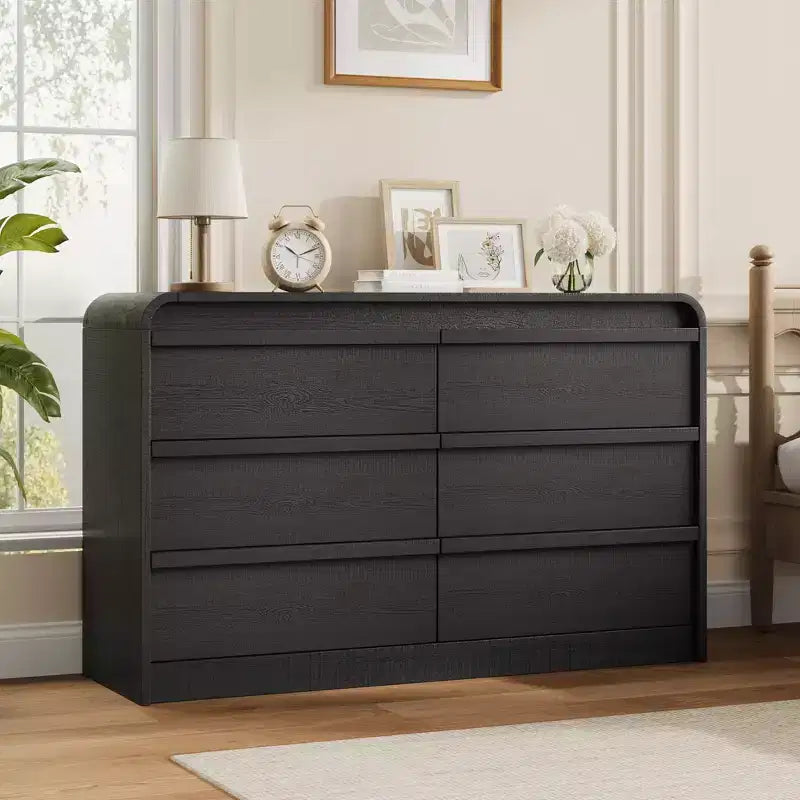 Arched 6-Drawer Dresser,47 Wide Wooden Chest with Curved Profile for Modern Bedroom, Living Room, Entryway, Nursery Storage