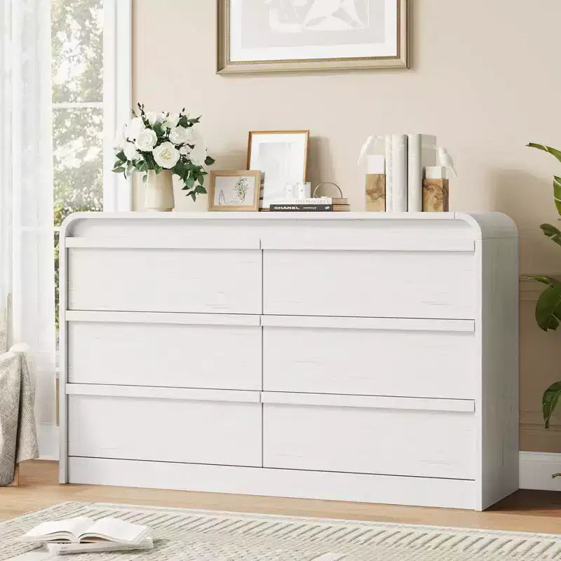 Arched 6-Drawer Dresser,47 Wide Wooden Chest with Curved Profile for Modern Bedroom, Living Room, Entryway, Nursery Storage