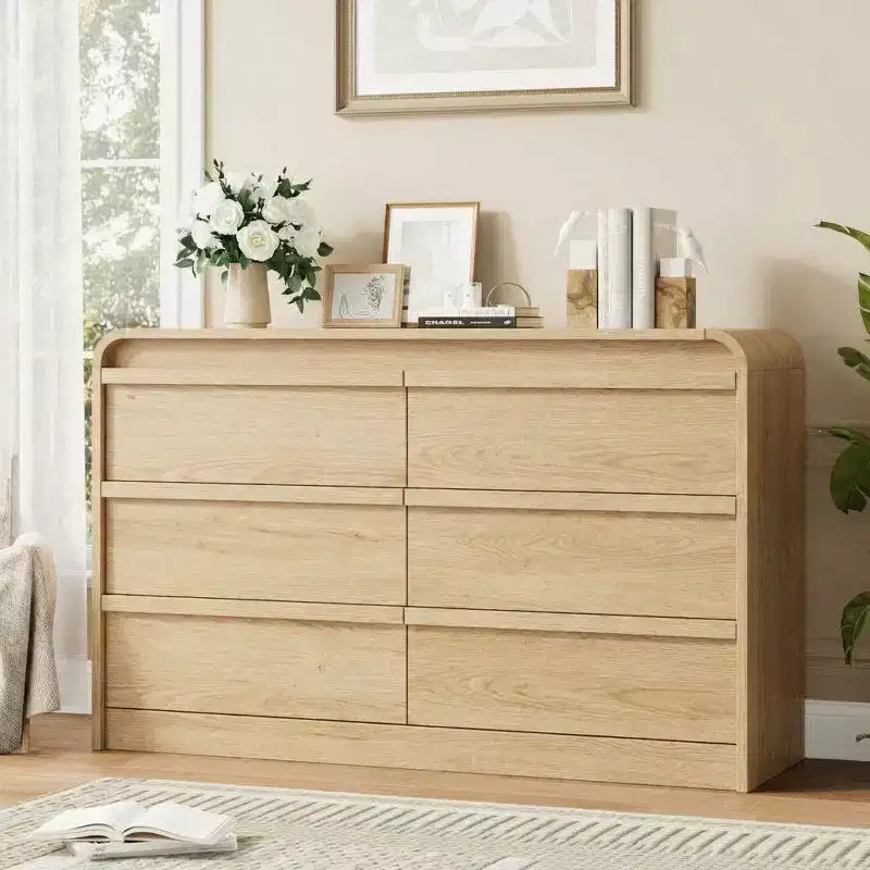 Arched 6-Drawer Dresser,47 Wide Wooden Chest with Curved Profile for Modern Bedroom, Living Room, Entryway, Nursery Storage