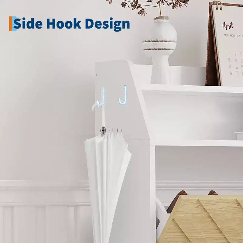 Shoe Cabinet, Entryway Cabinet  57H 3-Flip Drawer Slim White & Wood Hidden Storage Organizer for Hallway
