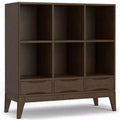 Pearson SOLID HARDWOOD 43 inch x 42 inch Mid Century Modern Low 6 Cube Storage with Drawers in Walnut Brown