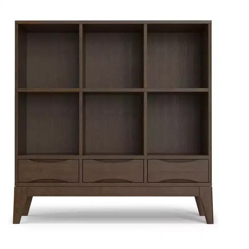 Pearson SOLID HARDWOOD 43 inch x 42 inch Mid Century Modern Low 6 Cube Storage with Drawers in Walnut Brown