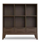 Pearson SOLID HARDWOOD 43 inch x 42 inch Mid Century Modern Low 6 Cube Storage with Drawers in Walnut Brown