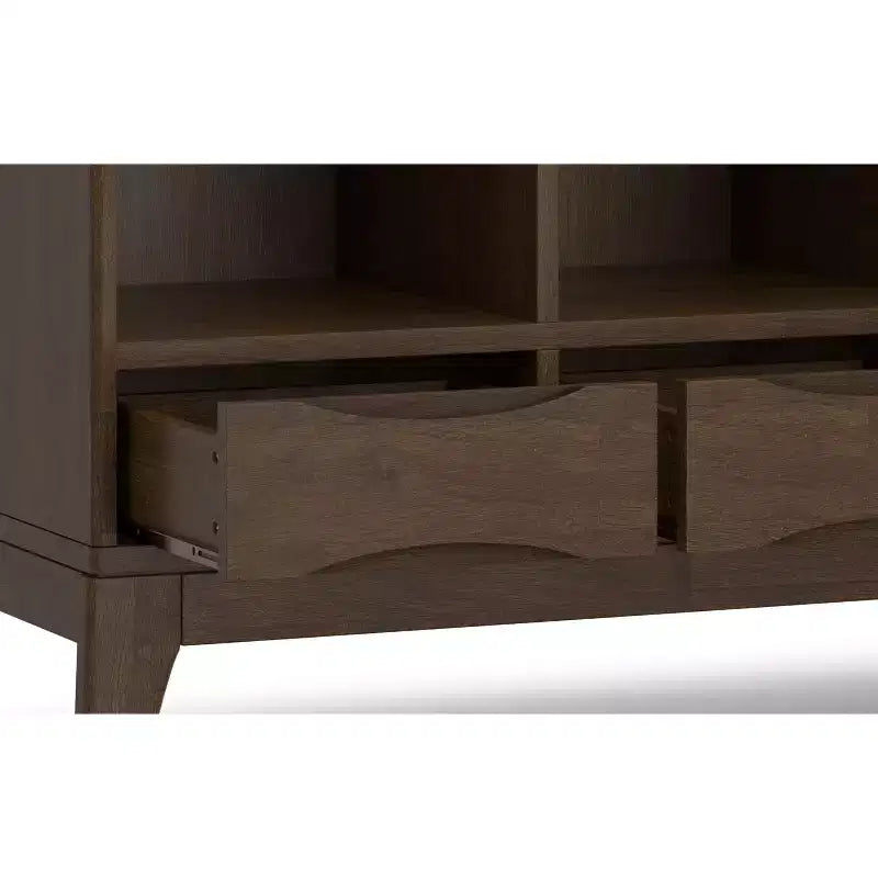 Pearson SOLID HARDWOOD 43 inch x 42 inch Mid Century Modern Low 6 Cube Storage with Drawers in Walnut Brown