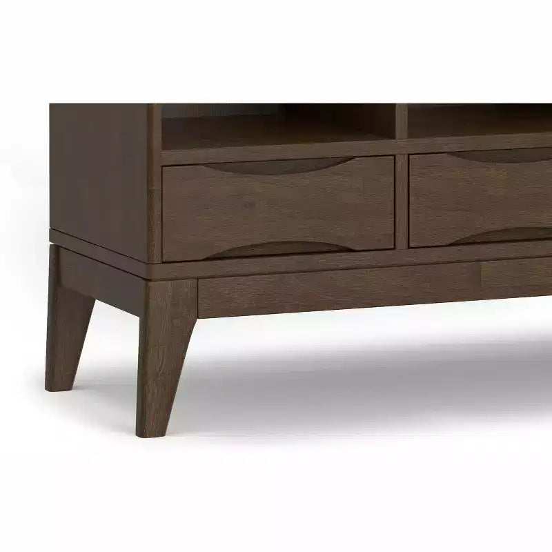 Pearson SOLID HARDWOOD 43 inch x 42 inch Mid Century Modern Low 6 Cube Storage with Drawers in Walnut Brown