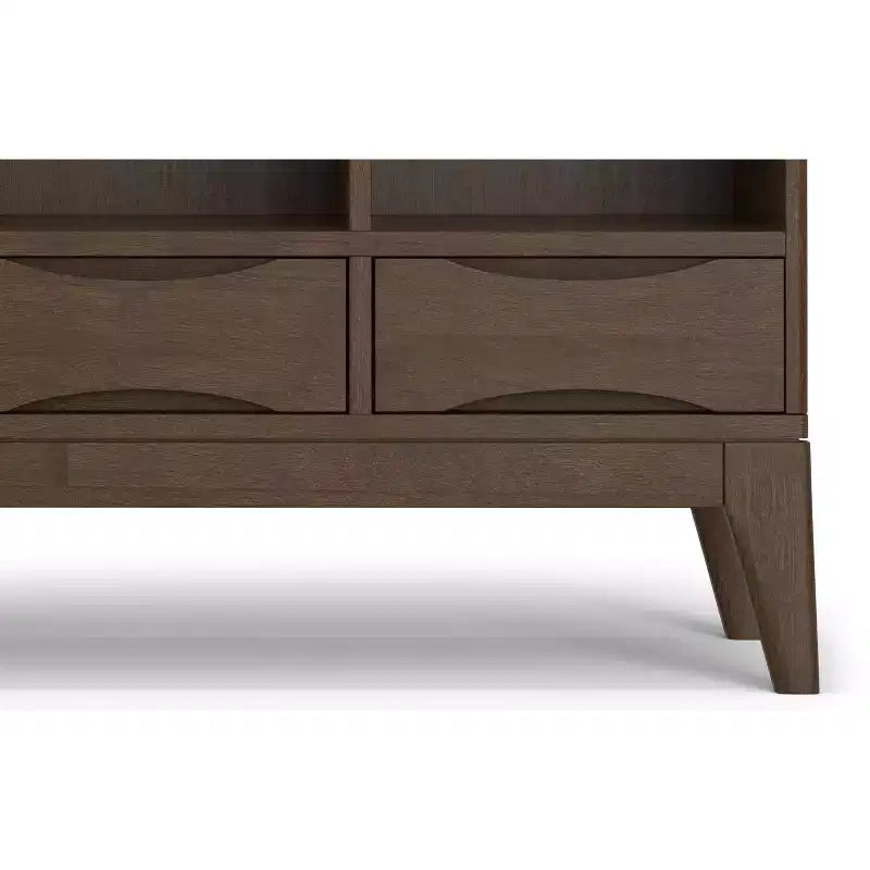Pearson SOLID HARDWOOD 43 inch x 42 inch Mid Century Modern Low 6 Cube Storage with Drawers in Walnut Brown