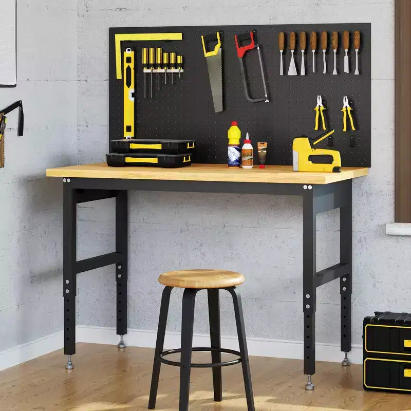 60 in Adjustable Height Workbench, Max. 2200 LBS Capacity Wood Work Bench Table, Heavy Duty Work Station for Garage, Shop, Home, Office