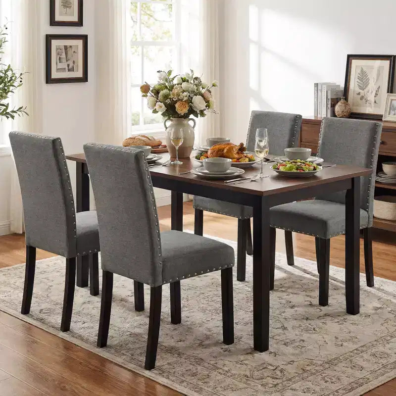 Costway Wooden Dining Chairs Set of 4 w/Solid Rubber Bent Wood Legs for Dining Room Grey