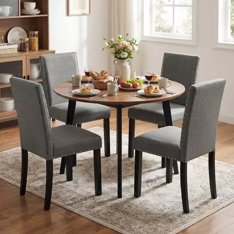 Costway Wooden Dining Chairs Set of 4 w/Solid Rubber Bent Wood Legs for Dining Room Grey