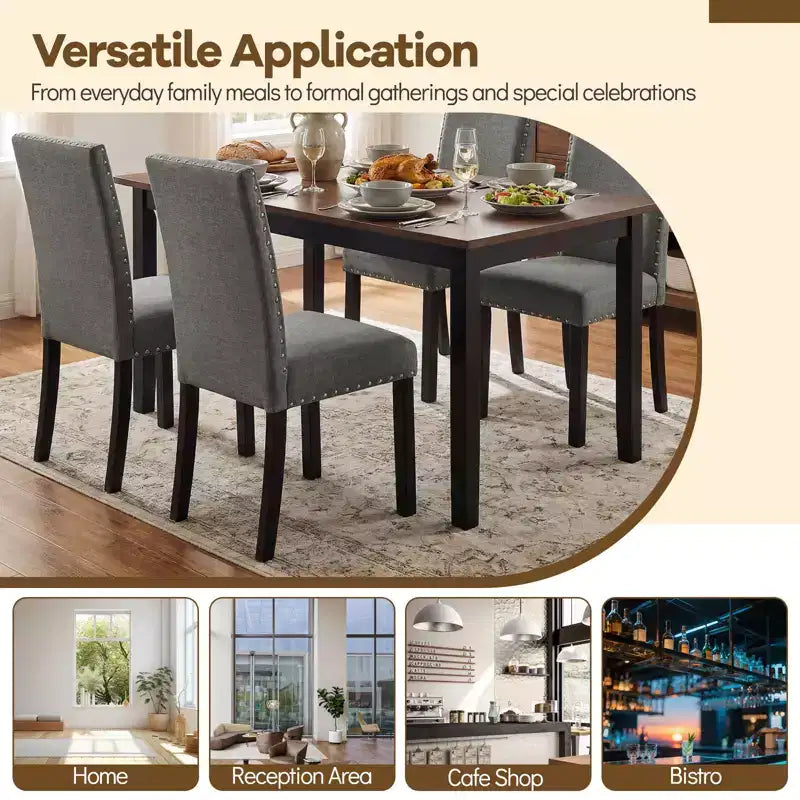 Costway Wooden Dining Chairs Set of 4 w/Solid Rubber Bent Wood Legs for Dining Room Grey