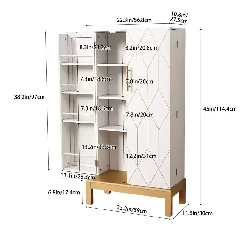 45 Tall Pantry Cabinet - Adjustable Shelves with Gold Legs