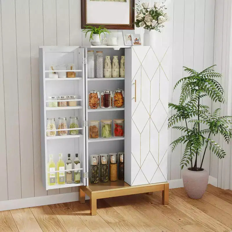 45 Tall Pantry Cabinet - Adjustable Shelves with Gold Legs