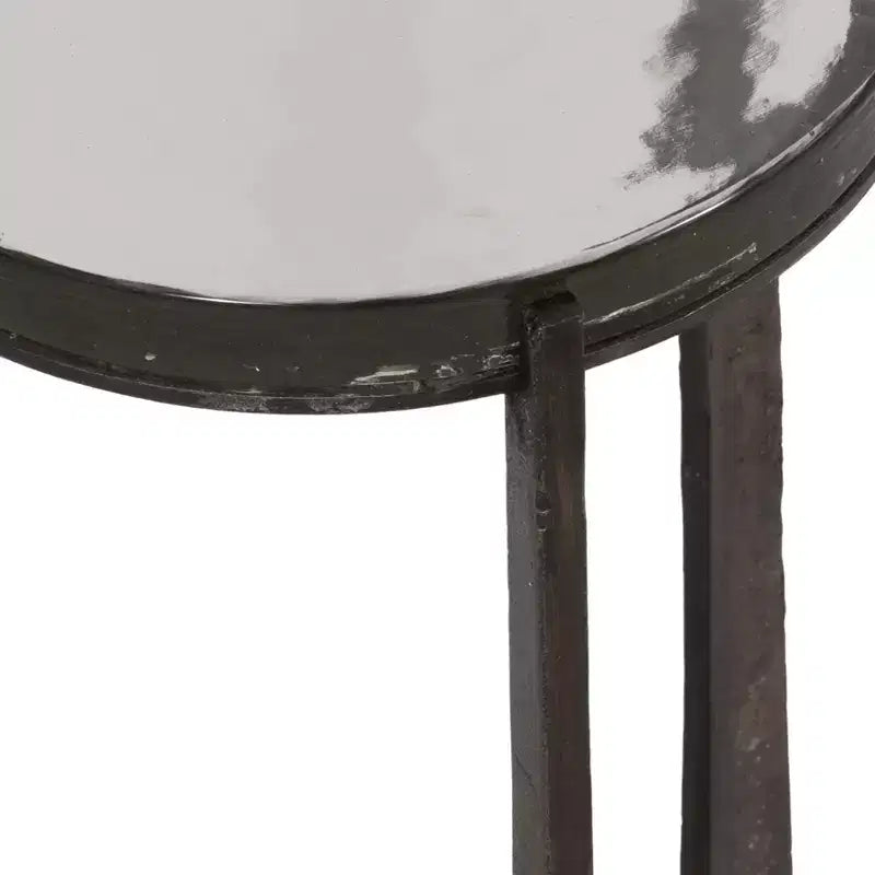 Rustic End Table, Side Table, or Small Night Stand for Room Decor - Round Metal Bedside Table with Glass Top for Small Spaces - 22 Bronze & Copper