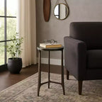 Rustic End Table, Side Table, or Small Night Stand for Room Decor - Round Metal Bedside Table with Glass Top for Small Spaces - 22 Bronze & Copper