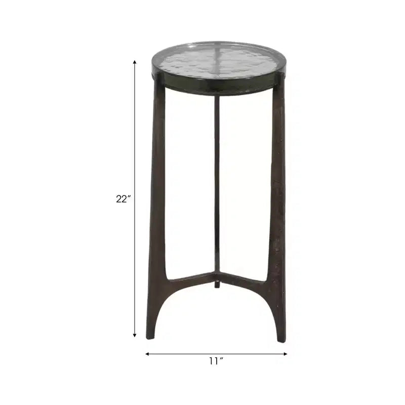 Rustic End Table, Side Table, or Small Night Stand for Room Decor - Round Metal Bedside Table with Glass Top for Small Spaces - 22 Bronze & Copper