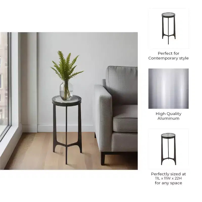 Rustic End Table, Side Table, or Small Night Stand for Room Decor - Round Metal Bedside Table with Glass Top for Small Spaces - 22 Bronze & Copper