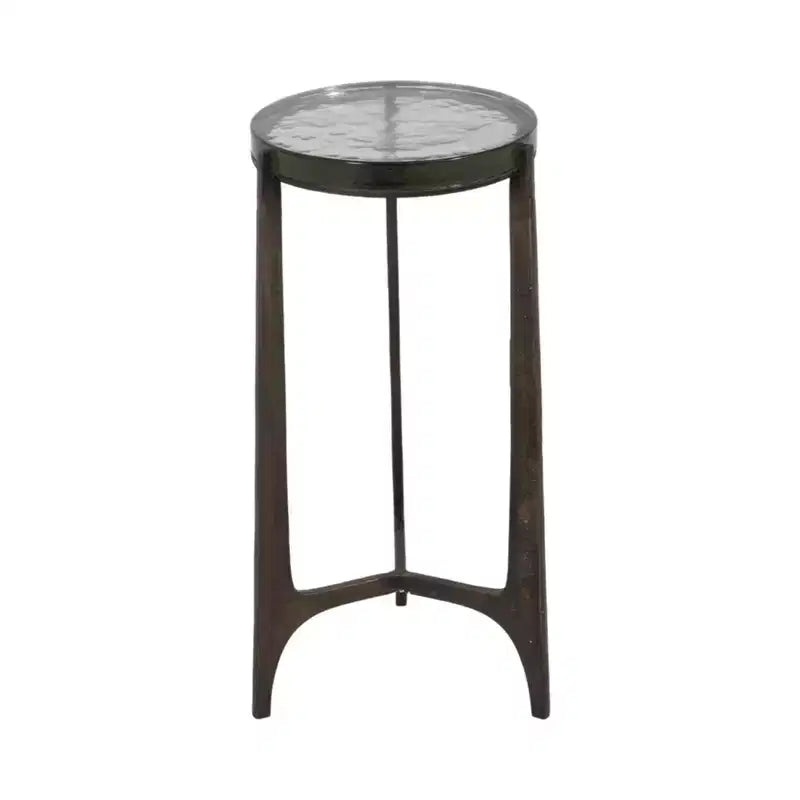 Rustic End Table, Side Table, or Small Night Stand for Room Decor - Round Metal Bedside Table with Glass Top for Small Spaces - 22 Bronze & Copper
