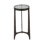 Rustic End Table, Side Table, or Small Night Stand for Room Decor - Round Metal Bedside Table with Glass Top for Small Spaces - 22 Bronze & Copper