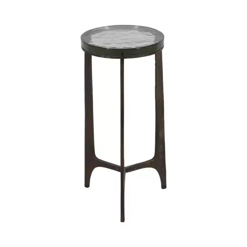 Rustic End Table, Side Table, or Small Night Stand for Room Decor - Round Metal Bedside Table with Glass Top for Small Spaces - 22 Bronze & Copper