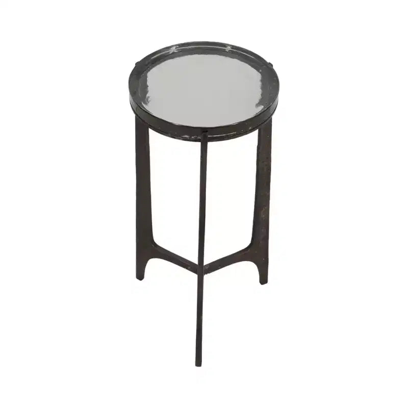 Rustic End Table, Side Table, or Small Night Stand for Room Decor - Round Metal Bedside Table with Glass Top for Small Spaces - 22 Bronze & Copper
