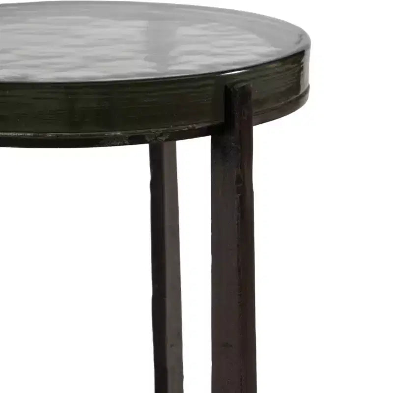 Rustic End Table, Side Table, or Small Night Stand for Room Decor - Round Metal Bedside Table with Glass Top for Small Spaces - 22 Bronze & Copper