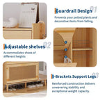 Shoe Cabinet, Entryway Cabinet  Natural Rattan Cabinet with 2 Flip Drawers & Mirror Adjustable Shelves