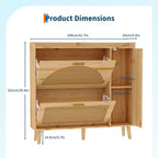 Shoe Cabinet, Entryway Cabinet  Natural Rattan Cabinet with 2 Flip Drawers & Mirror Adjustable Shelves