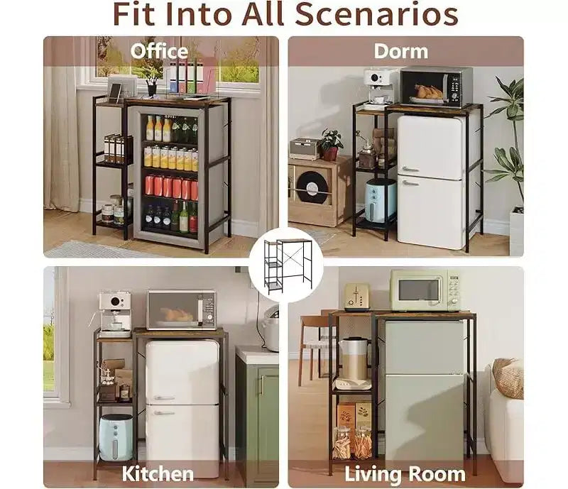 Fridge Stand with Storage Shelf, Adjustable Top Shelf for Microwave Stand & Coffee Bar, TV Stand for Dorm, Apartment, Kitchen, Office in Rustic Brown