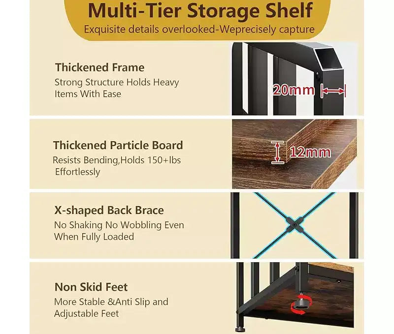 Fridge Stand with Storage Shelf, Adjustable Top Shelf for Microwave Stand & Coffee Bar, TV Stand for Dorm, Apartment, Kitchen, Office in Rustic Brown