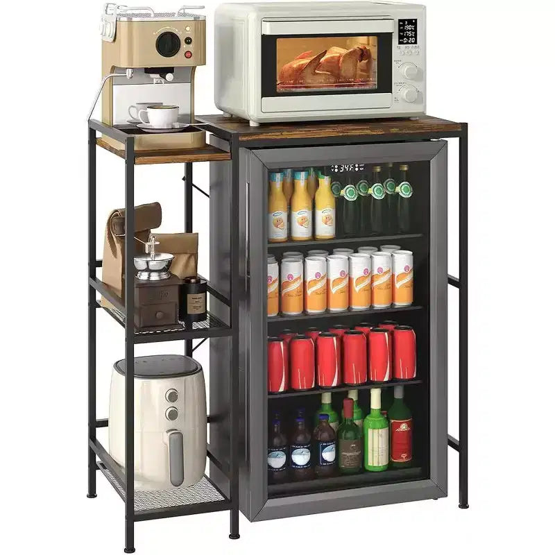 Fridge Stand with Storage Shelf, Adjustable Top Shelf for Microwave Stand & Coffee Bar, TV Stand for Dorm, Apartment, Kitchen, Office in Rustic Brown