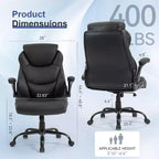BALHAM TRADE-400LBS Big and Tall Office Chair Heavy Duty Leather with Padded Flip-up Arms Swivel Rolling