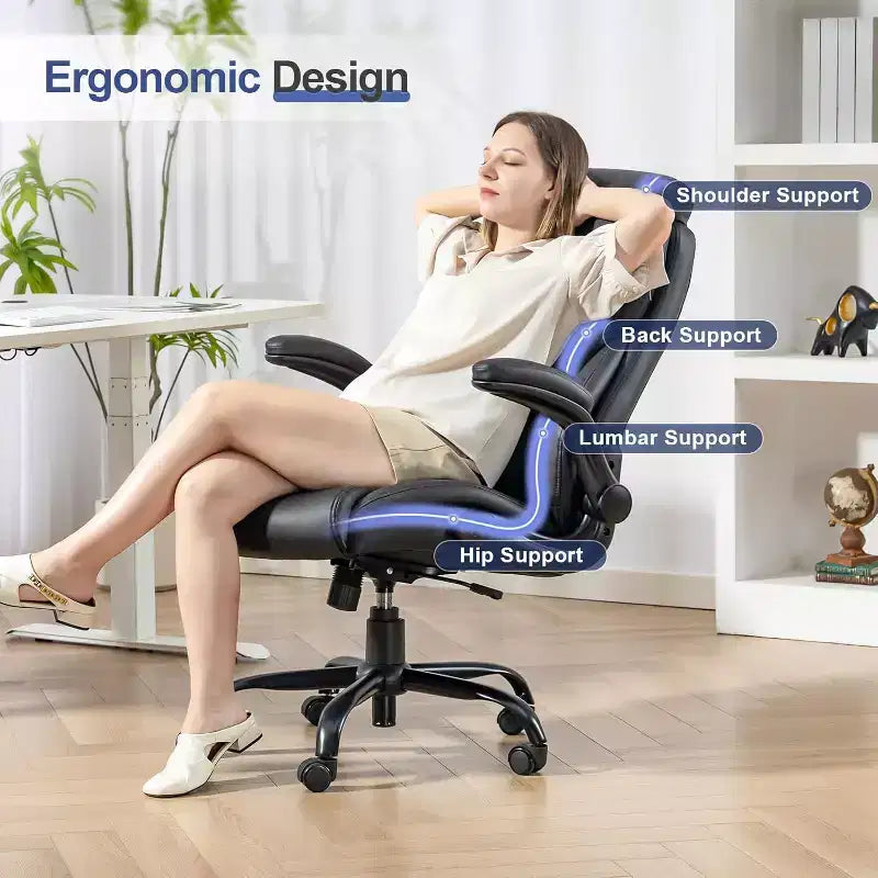 BALHAM TRADE-400LBS Big and Tall Office Chair Heavy Duty Leather with Padded Flip-up Arms Swivel Rolling