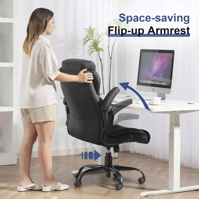BALHAM TRADE-400LBS Big and Tall Office Chair Heavy Duty Leather with Padded Flip-up Arms Swivel Rolling
