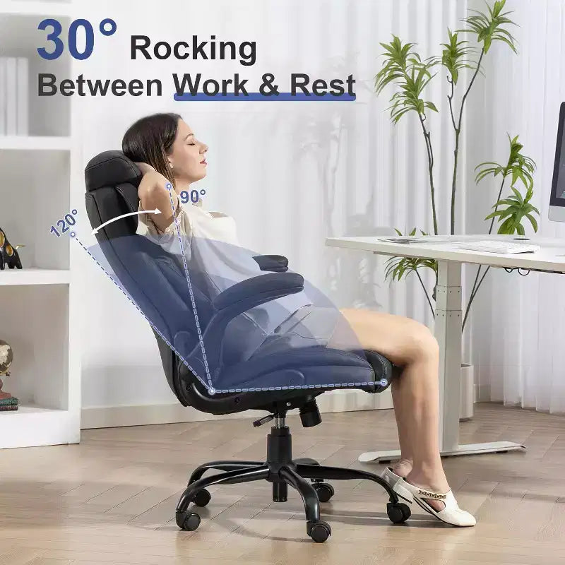 BALHAM TRADE-400LBS Big and Tall Office Chair Heavy Duty Leather with Padded Flip-up Arms Swivel Rolling
